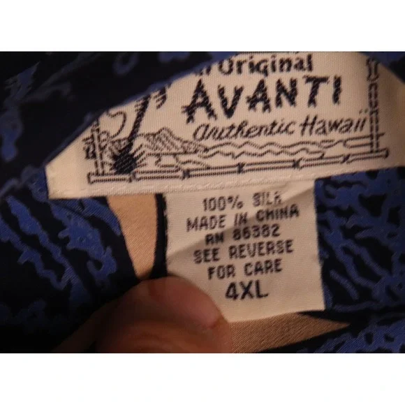 Original Avanti Hawaiian Shirt Men's 4XL Blue Tan Silk Aloha Loop Collar - Picture 2 of 2